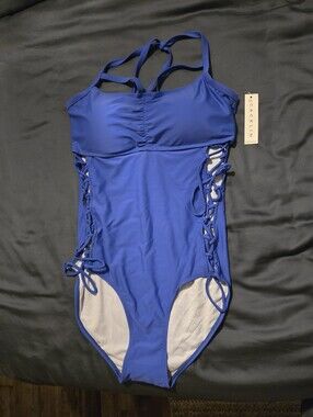 Womens' Royal Blue Lace-Up One-Piece Swimsuit